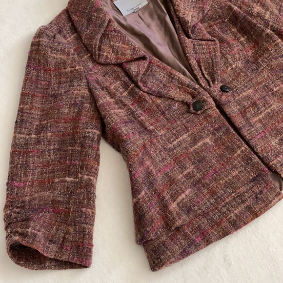 Classiques Entier | 3/4 Sleeve Cotton Wool Alpaca Blend Tweed Open Jacket (L) - Picture 4 of 16
